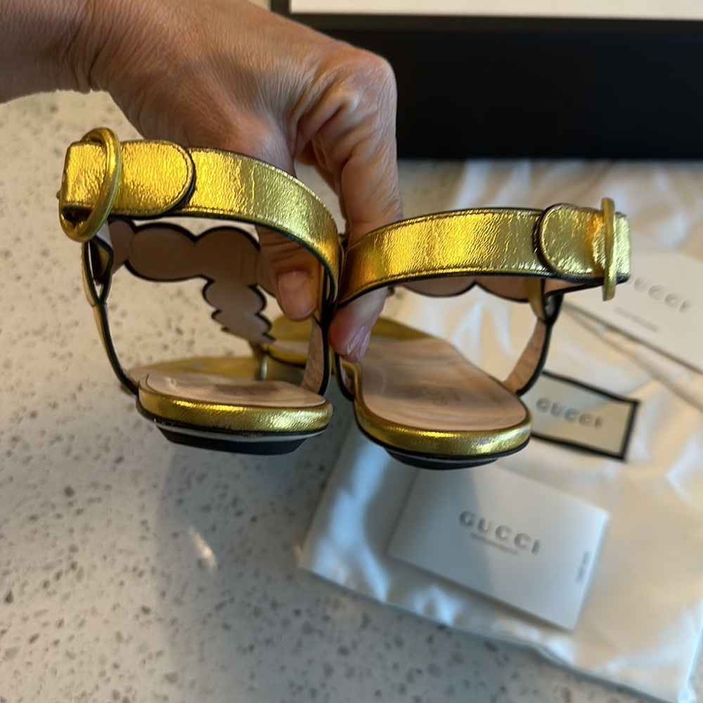 Gucci sandal faux Pearl leather/silk t strap with box and dustbags 38.5 - Picture 7 of 12